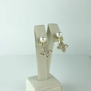 Brinco Pérola e Flor em Zircônia Folheado a Ouro 18k