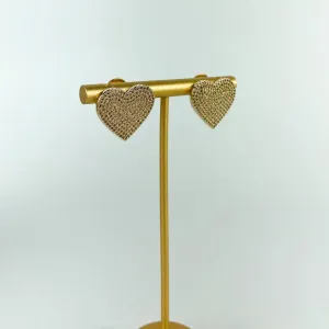 Brinco Coração em Zircônias Folheada a Ouro 18k