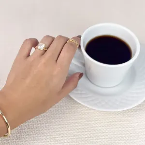 Anel Solitário Retangular e Elo Corrente Folheado a Ouro 18k