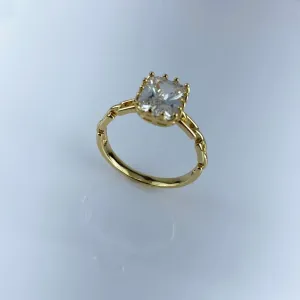 Anel Solitário Retangular e Elo Corrente Folheado a Ouro 18k