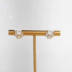 Brinco Trevo e Coração em Zircônia Folheado a Ouro 18k