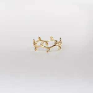 Anel Folhas Cravejado em Microzircônia Folheado a Ouro 18k