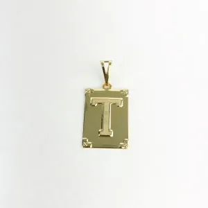 Pingente Placa Letra T Folheado a Ouro 18k