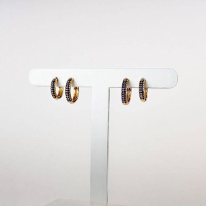 Brinco Duo Argolas Azuis em Zircônias Folheado a Ouro 18k
