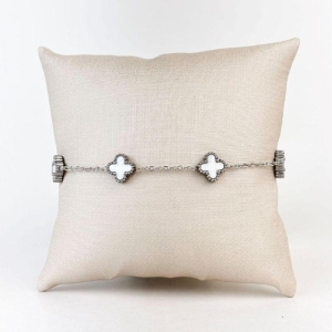 Pulseira Trevo Branco em Aço Inox 316L Prateado