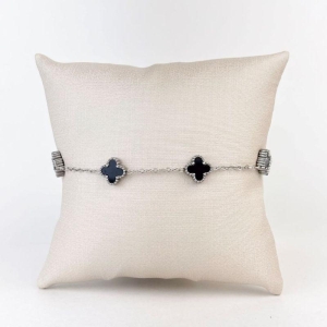 Pulseira Trevo Preto em Aço Inox 316L na Cor Prata