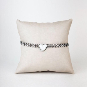 Pulseira De Coração Branco em Aço Inox 316L na Cor Prata