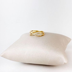 Anel Aro Trançado Delicado em Zircônia Folheado a Ouro 18k