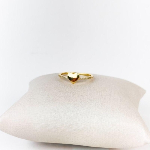 Anel Coração Liso com Aro em Zircônias Folheado a Ouro 18k