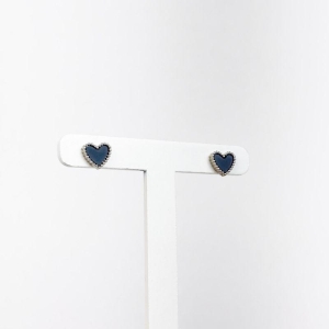 Brinco de Coração Preto em Aço Inox 316L na Cor Prata