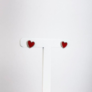 Brinco de Coração Vermelho em Aço Inox 316L na Cor Prata