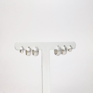 Brinco Trio Argolas Marteladas Folheado a Prata