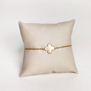 Pulseira Inspiração Van Cleef Trevo Bege Folheada a Ouro 18k