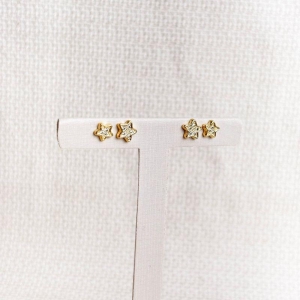 Brinco Duo Ponto de Luz Estrelas Folheado a Ouro 18k