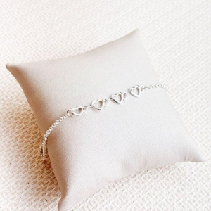 Tornozeleira Coração Duplo Vazado Folheado a Prata