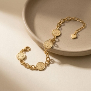 Pulseira Com Pingentes de Moeda Folheada a Ouro 18K