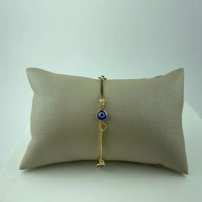 Pulseira Olho Grego Chapinha Folheado a Ouro 18k