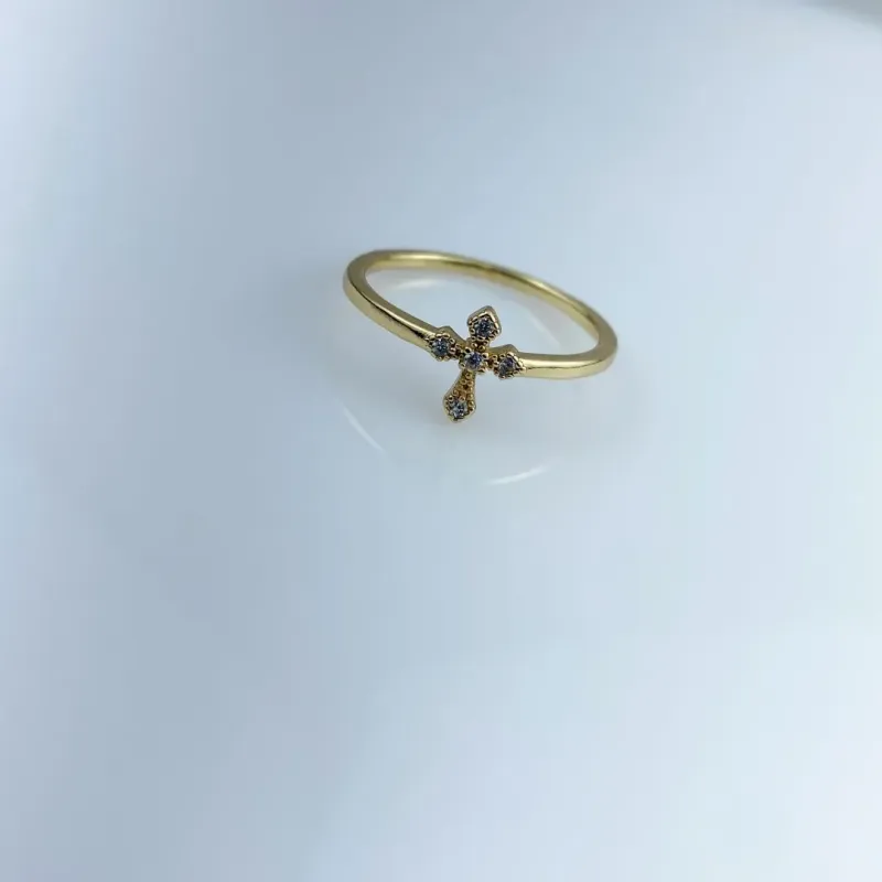 Anel Design de Cruz com Zircônias Folheado a Ouro 18k
