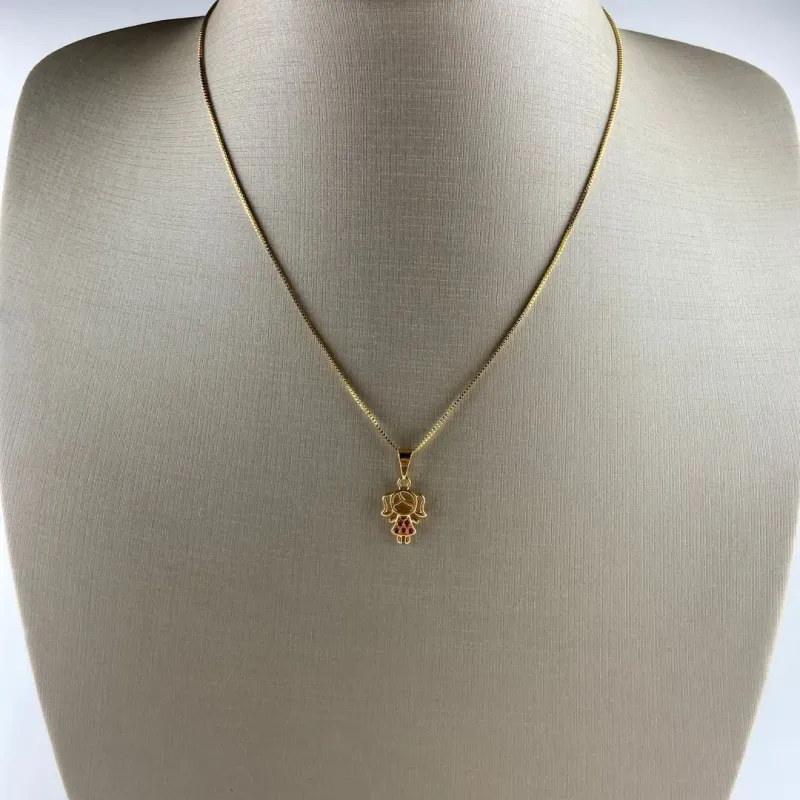 Colar Veneziana com Pingente Menina Folheada a Ouro 18k