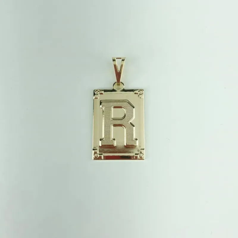 Pingente Placa Letra R Folheado a OUro 18k