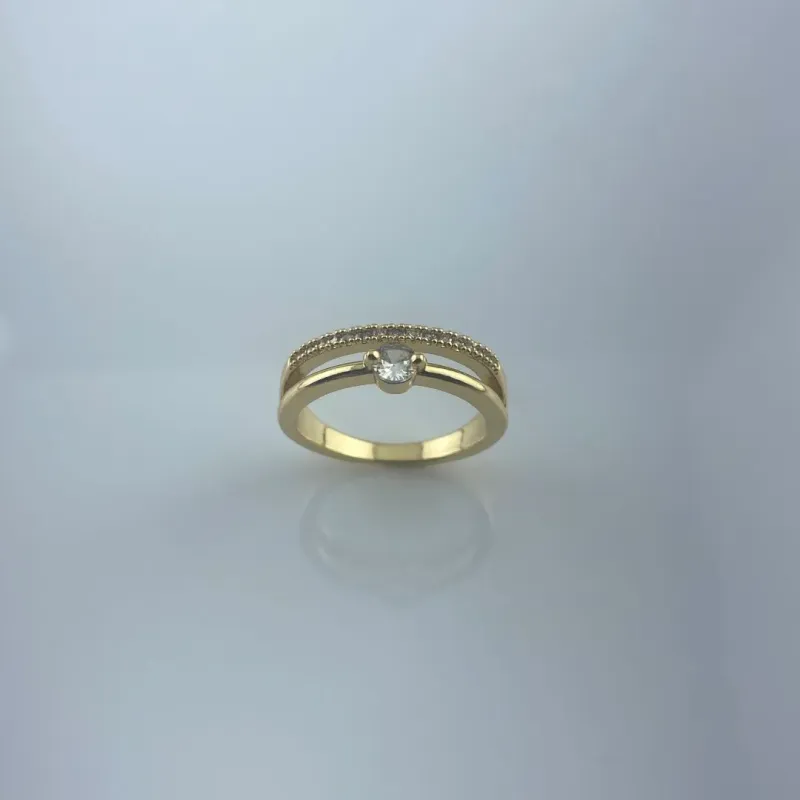 Anel Aro duplo com Microzircônias e Zircônia Folheado a Ouro 18k