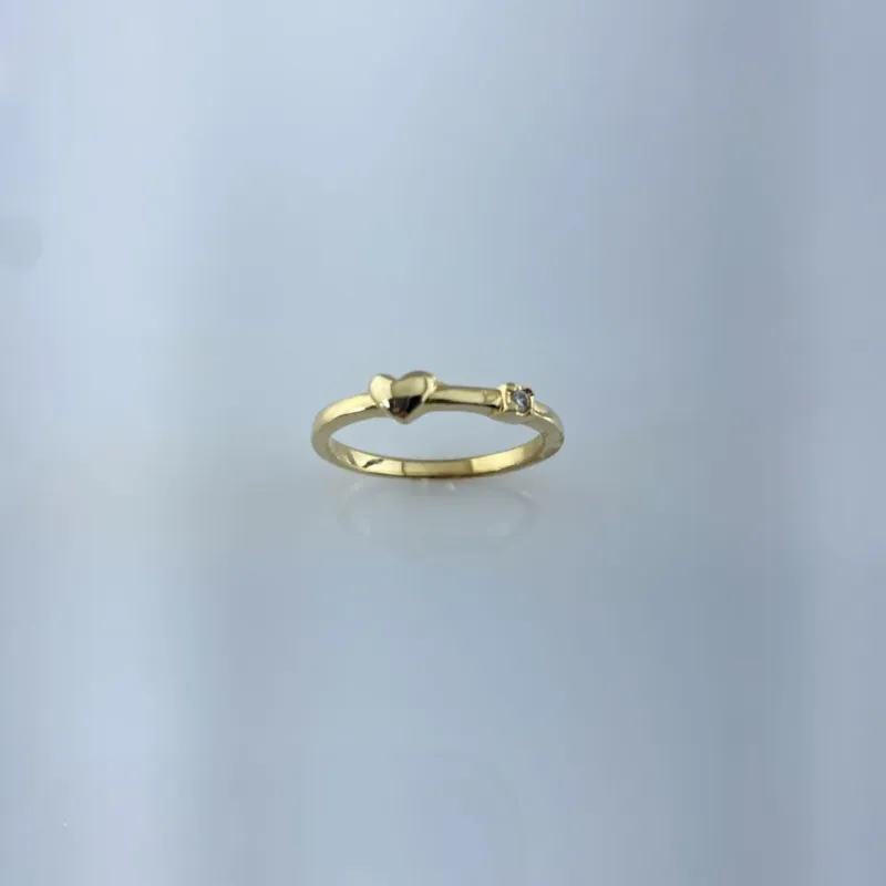 Anel com Coração e Zircônia Folheado a Ouro 18k