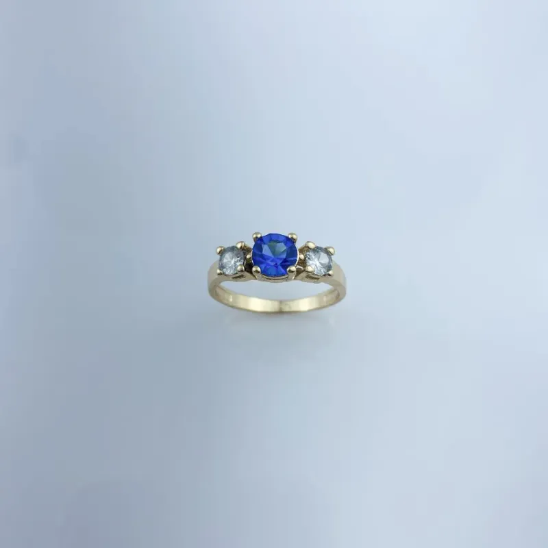 Anel com Zircônia Azul e Cristal Folheado a Ouro 18k