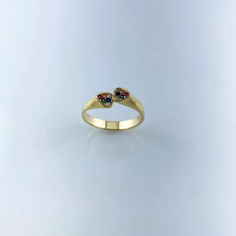 Anel Dois Corações com Zircônia Folheado a Ouro 18k