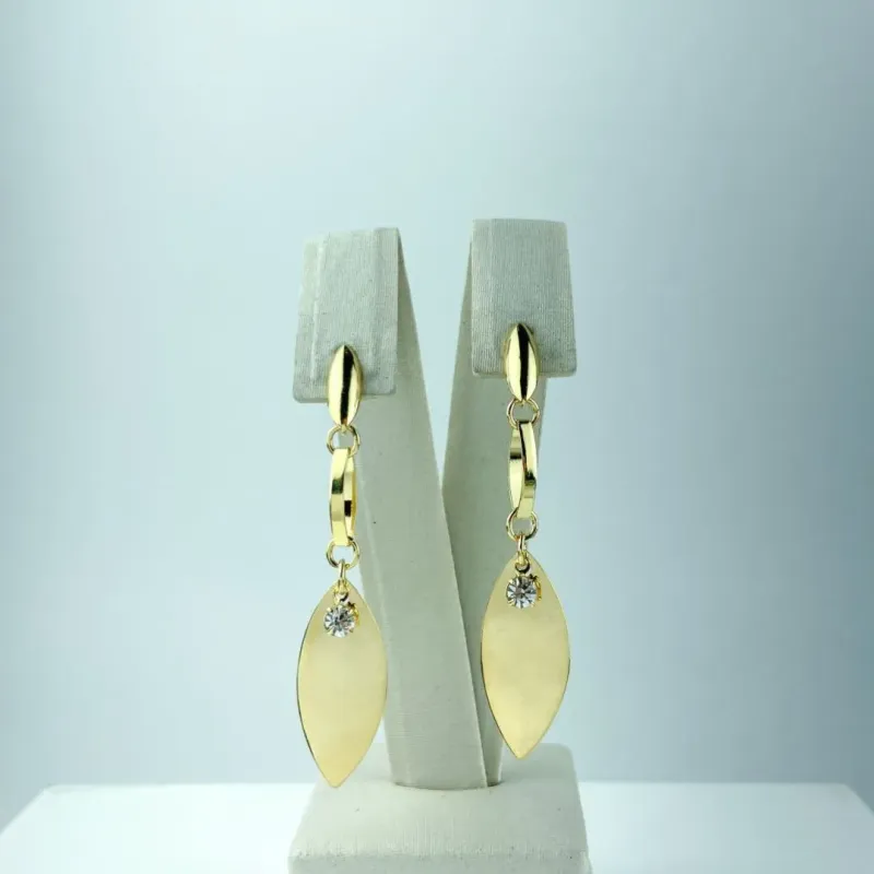 Brinco Folha Oval com Zircônia Folheado a Ouro 18k