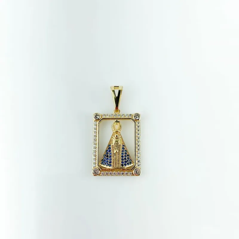 Pingente Nsa Sra Manto Azul em Zircônias Folheado a Ouro 18k