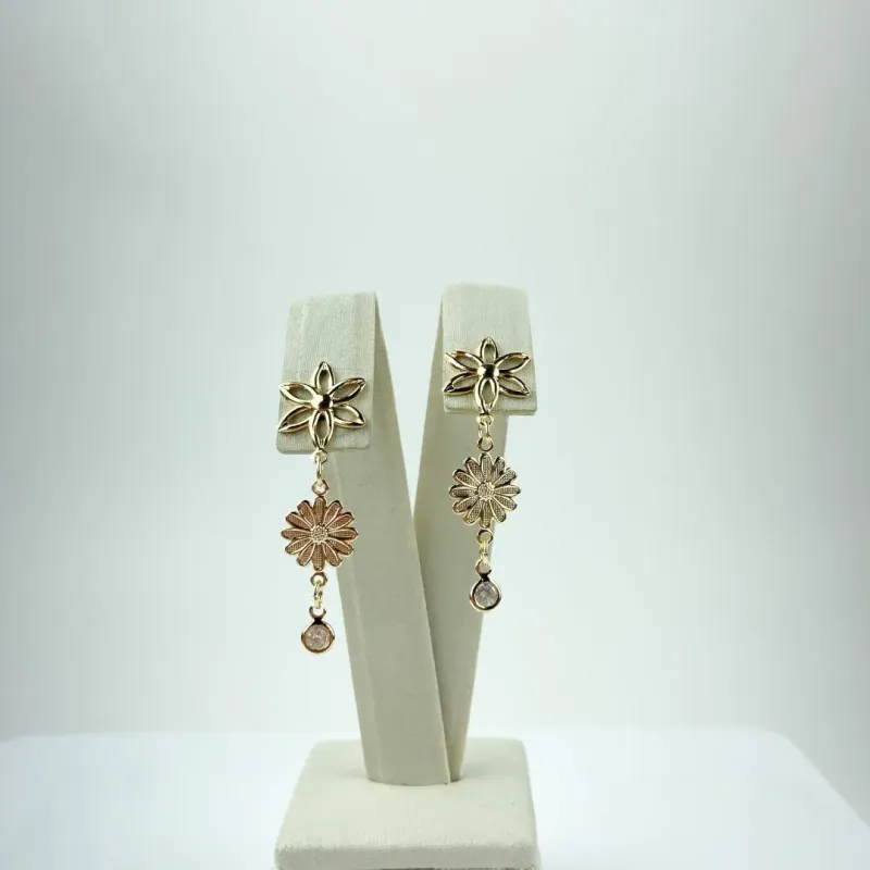 Brinco Flor e Girassol Folheado a Ouro 18k