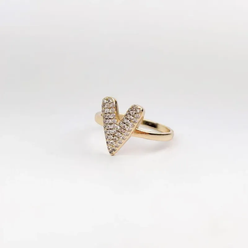 Anel Coração Cravejado em Zircônias Folheado a Ouro 18k
