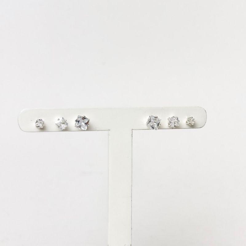 Brinco Trio Ponto de Luz Quadrado Folheado a Prata