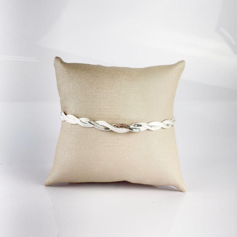 Pulseira de Fita Dupla Trançada Folheada a Prata