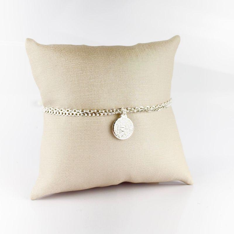 Pulseira Dupla Com Medalha Pai Nosso Folheada a Prata