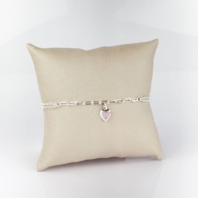 Pulseira Dupla Com Pingente de Coração Folheada a Prata