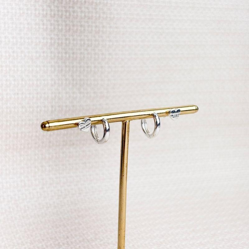 Brinco Duo Coração e Argolinha Lisa Folheado a Prata