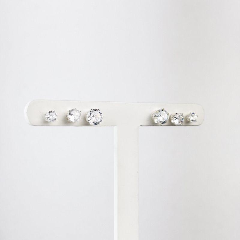 Brinco Trio Ponto de Luz Cristal Folheado a Prata