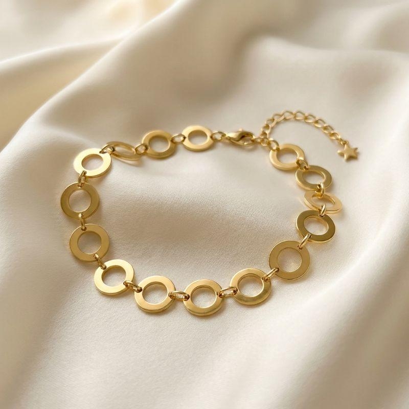 Pulseira Elos de Círculos  Folheada a Ouro 18K
