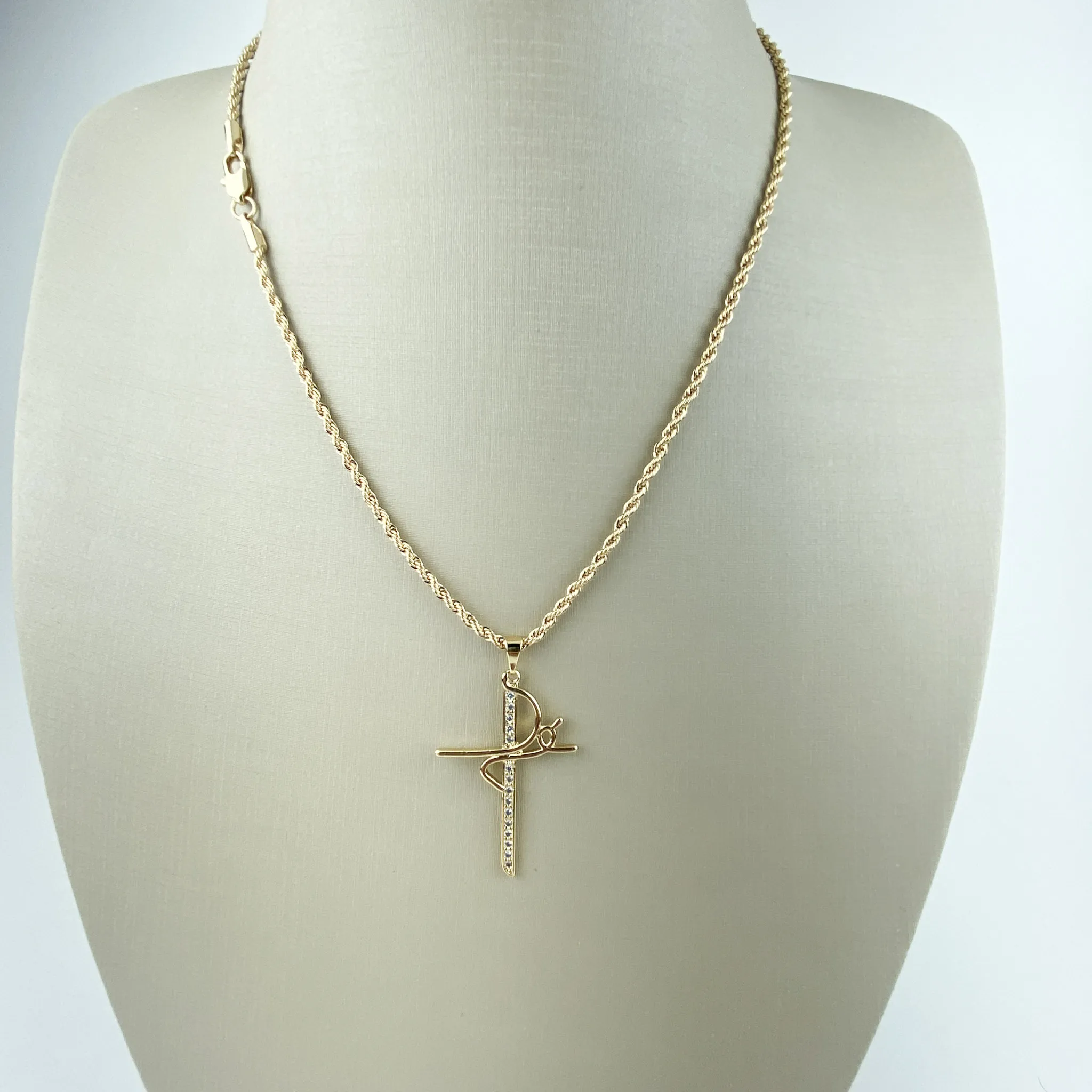 Colar Cordão Baiano com Pingente Fé com Zircônias Folheado a Ouro 18k