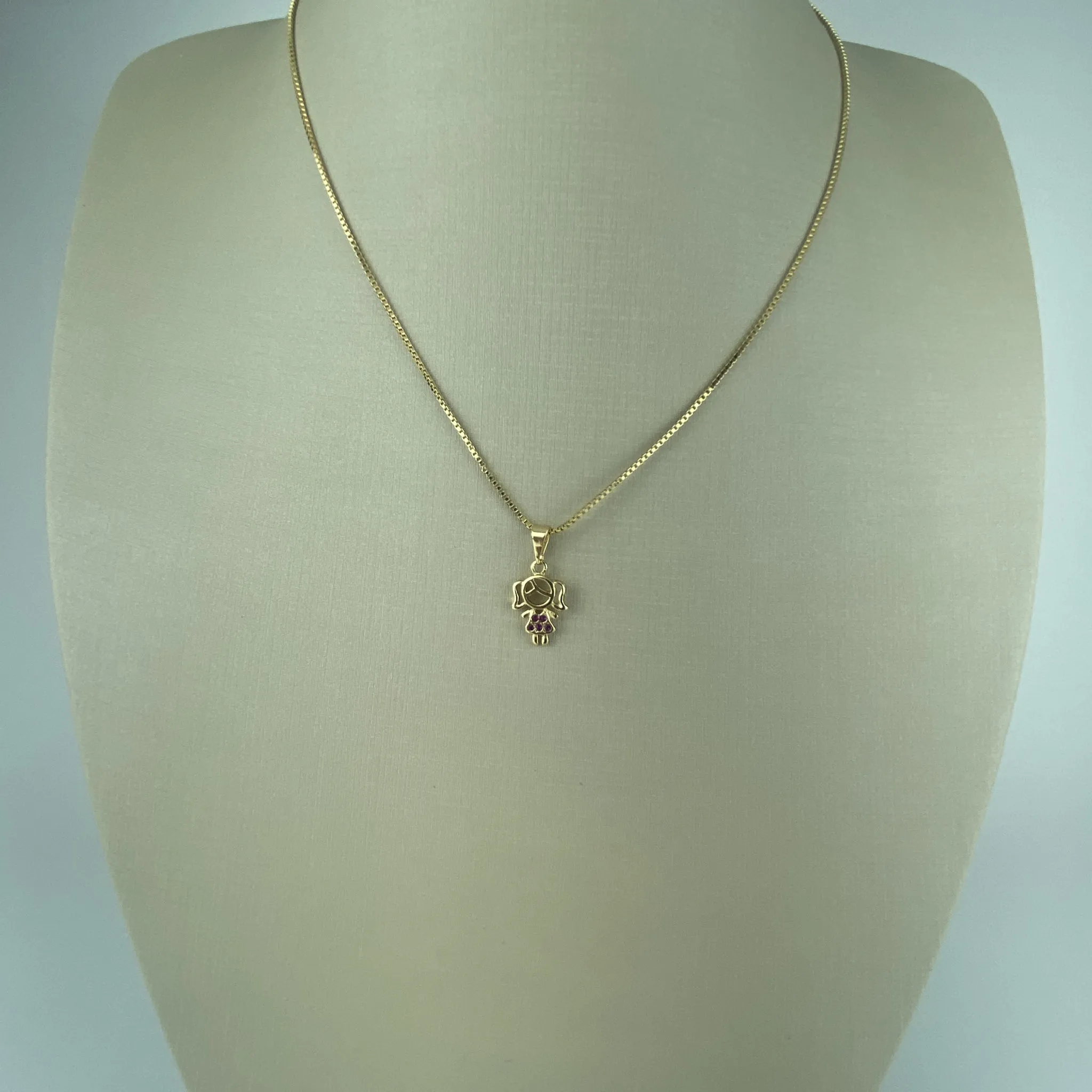 Colar Veneziana com Pingente de Menina Folheado a Ouro 18k