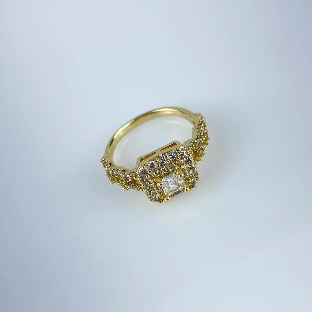 Anel Corrente e Camadas Cravejado em Zircônia Folheado a Ouro 18k