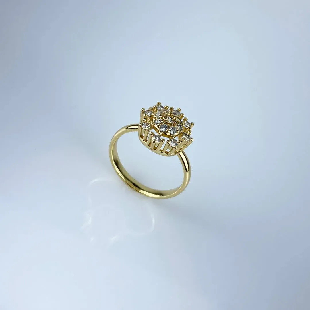 Anel Design de Flor Cravejada em Zircônia Folheado a Ouro 18k