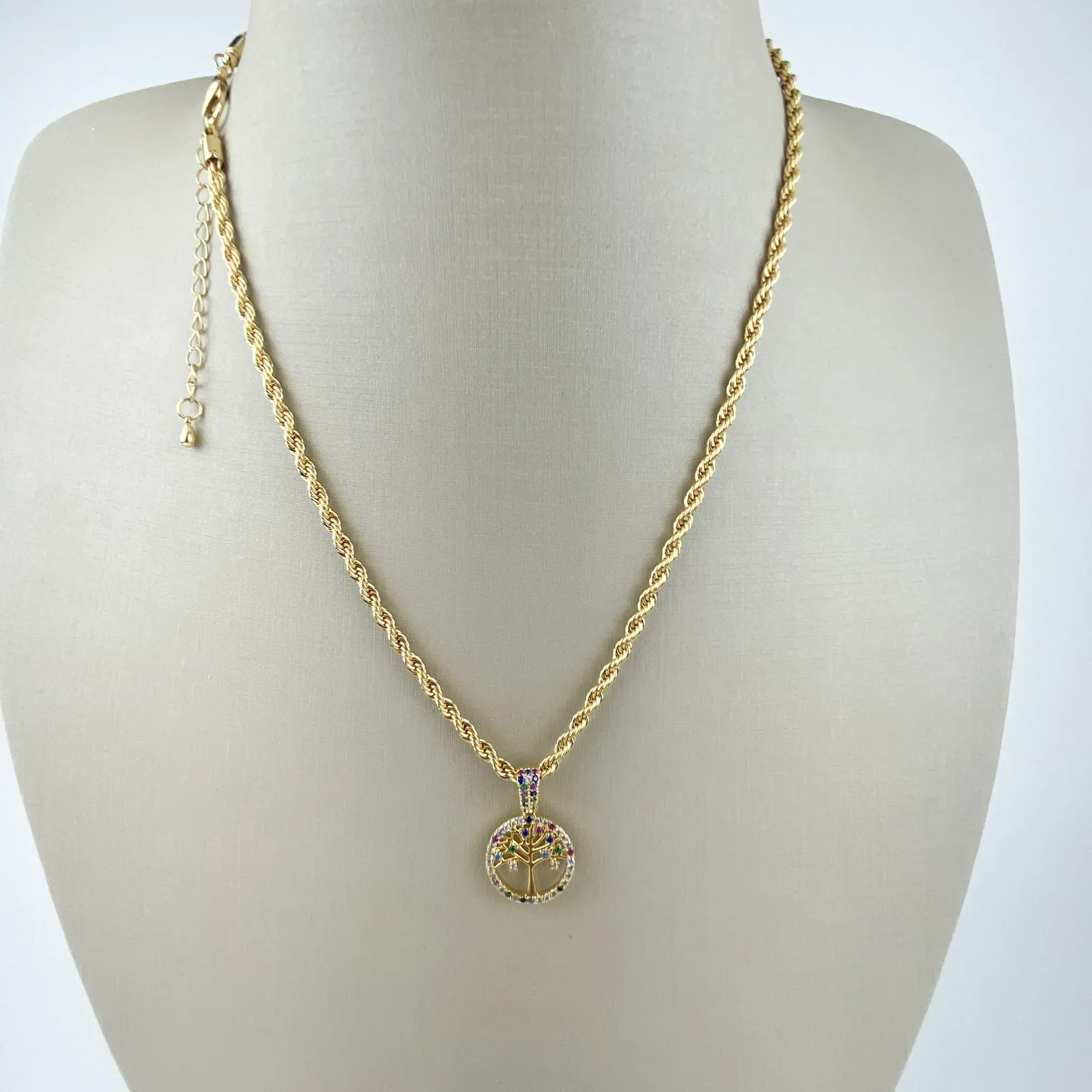 Colar Cordão Baiano com Pingente Árvore da Vida Colorida Folheado a Ouro 18k