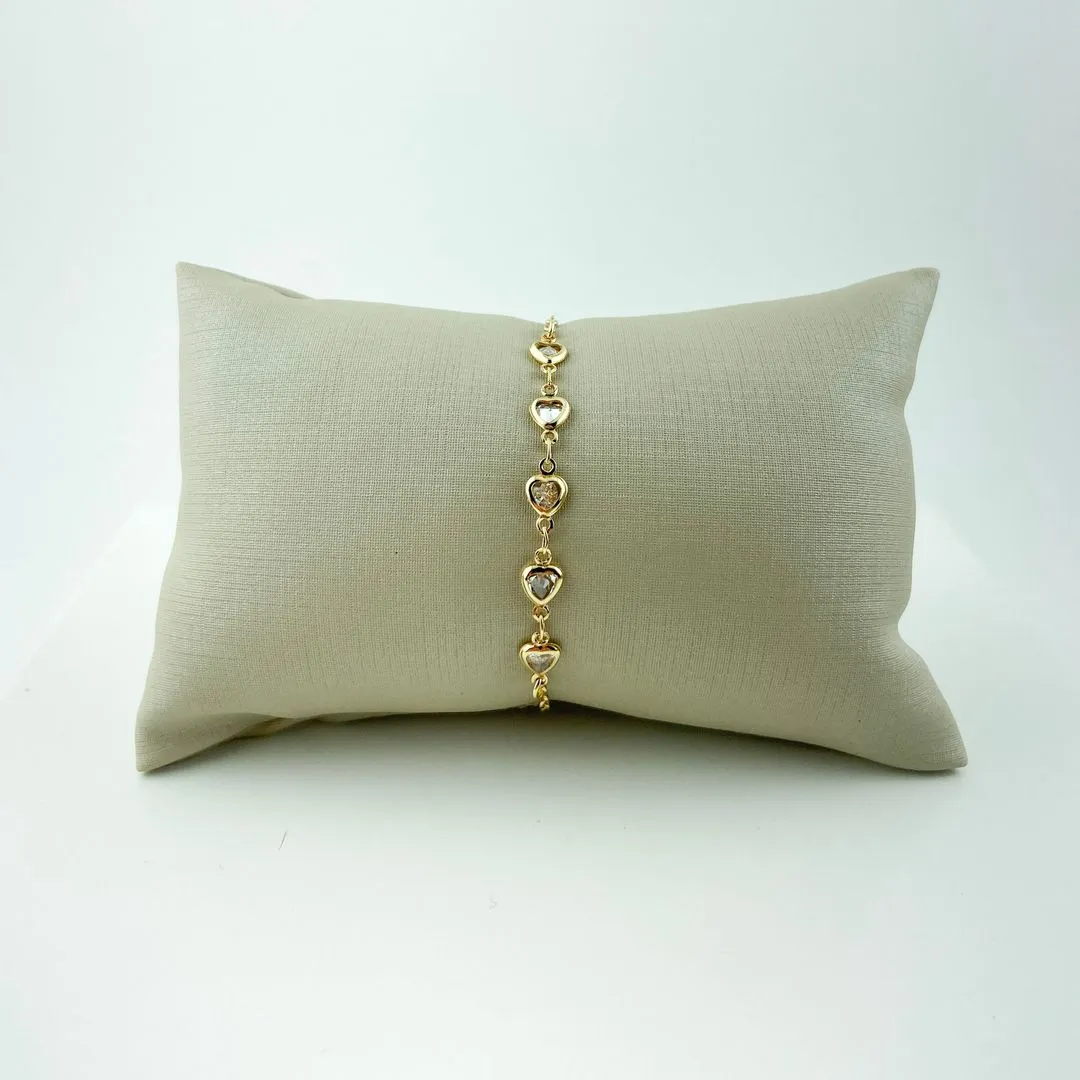 Pulseira com Elos Design de Corações Folheado a Ouro 18k