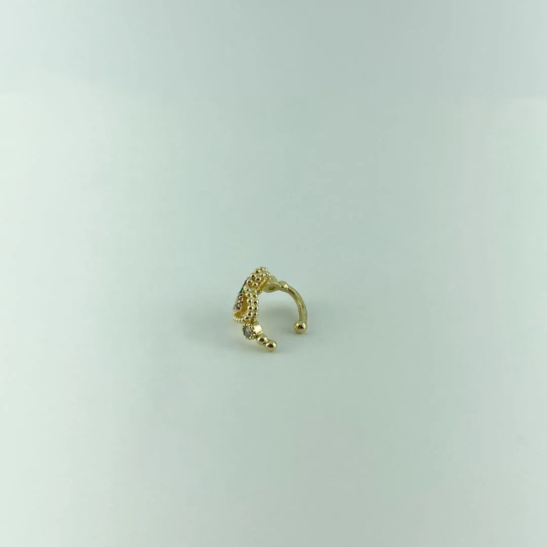 Piercing Fake de Coração Cravejado de Zircônia Colorida Folheado a Ouro 18k