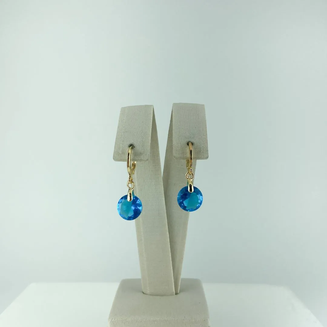 Brinco Argola com Ponto de Luz Azul Folheado a Ouro 18k