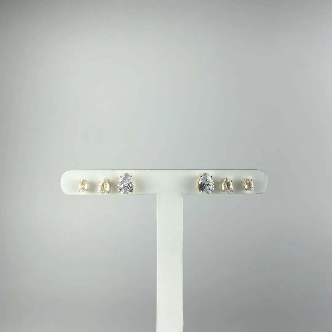 Brinco Trio Ponto de Luz Design de Gota Folheado a Ouro 18k