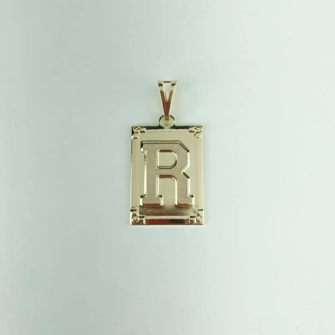 Pingente Placa Letra R Folheado a OUro 18k