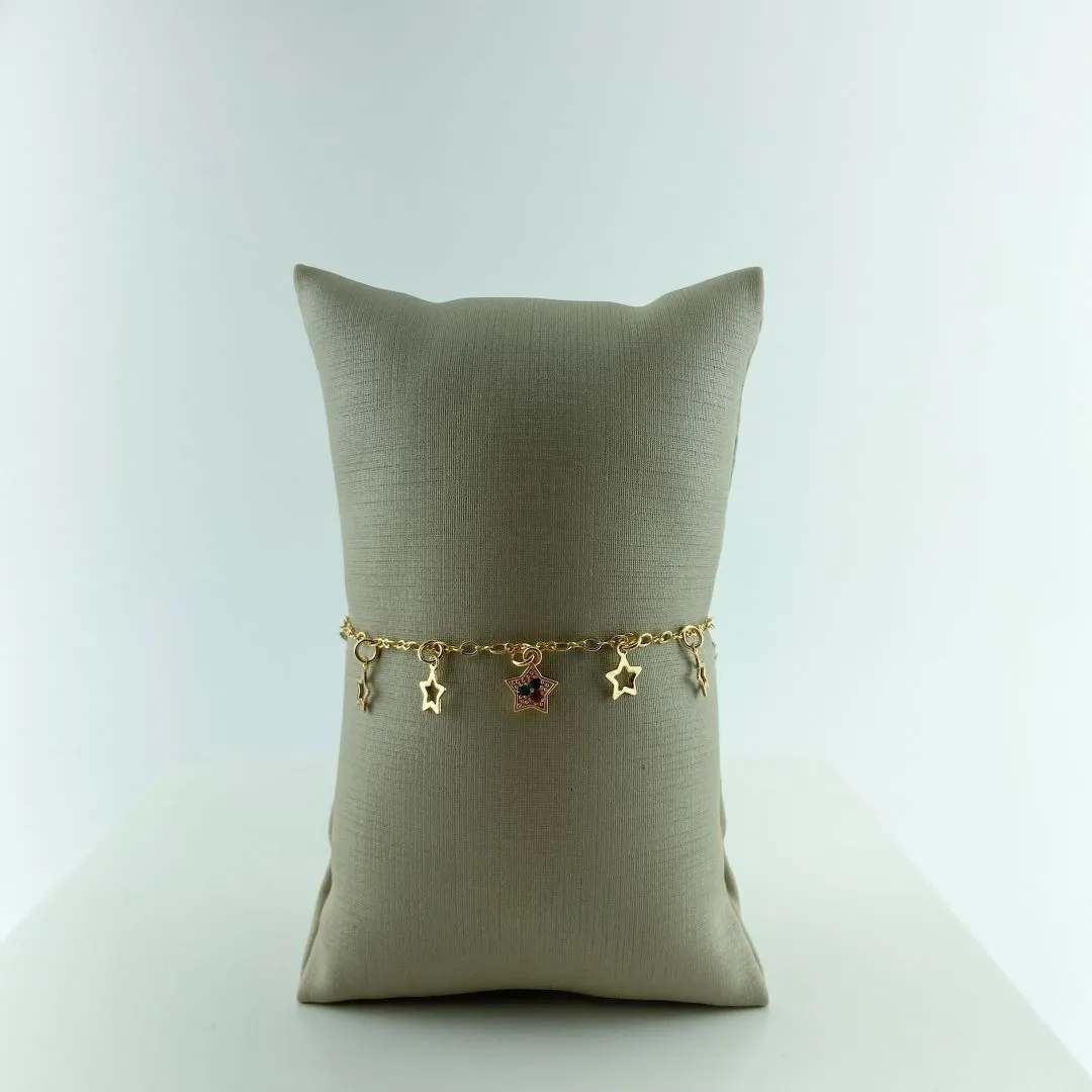Pulseira com Pingentes Estrelinhas Lisas e Zircônias Coloridas Folheado a Ouro 18k